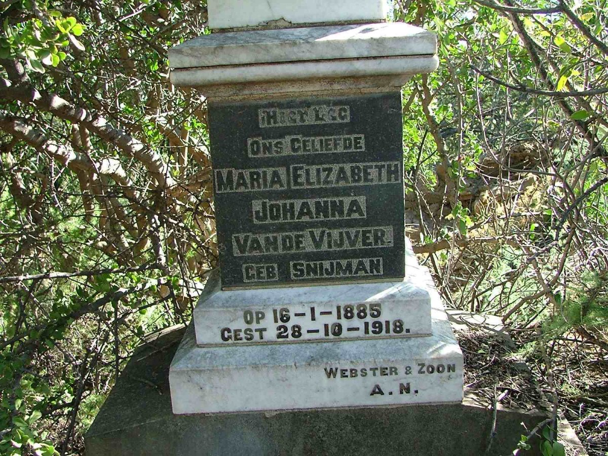 VIJVER Maria Elizabeth, van de, nee SNIJMAN  1885-1918 a