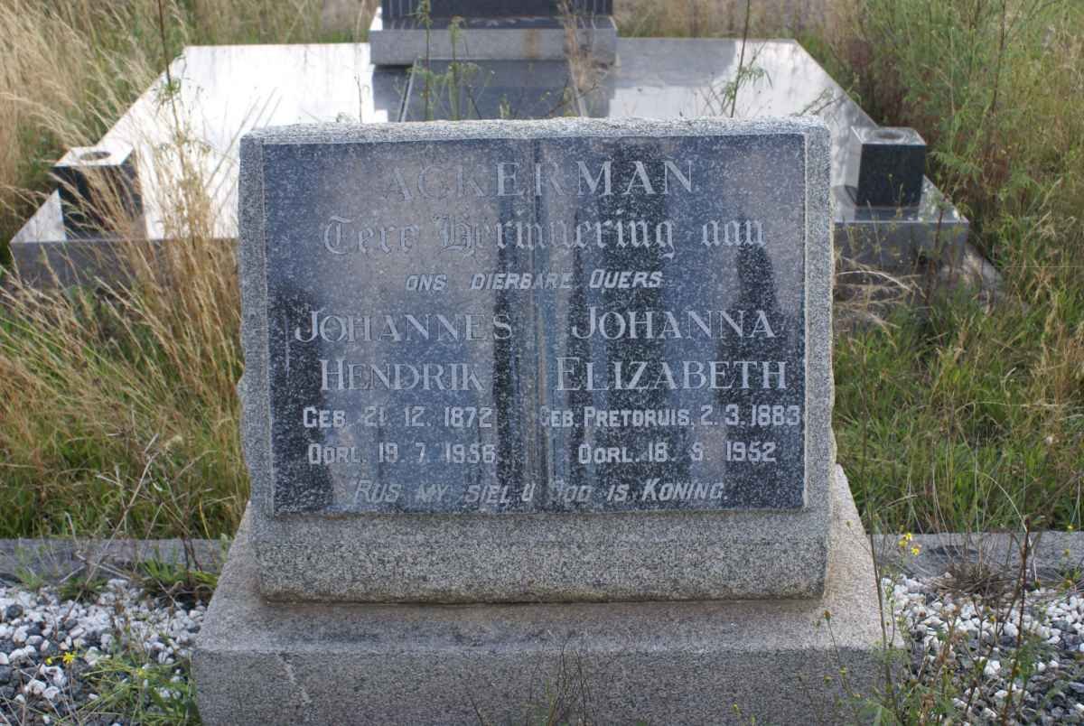 ACKERMAN Johannes Hendrik 1872-1956 &amp; Johanna Elizabeth PRETORIUS 1883-1952