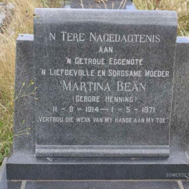 BEAN Martina nee HENNING 1914-1971