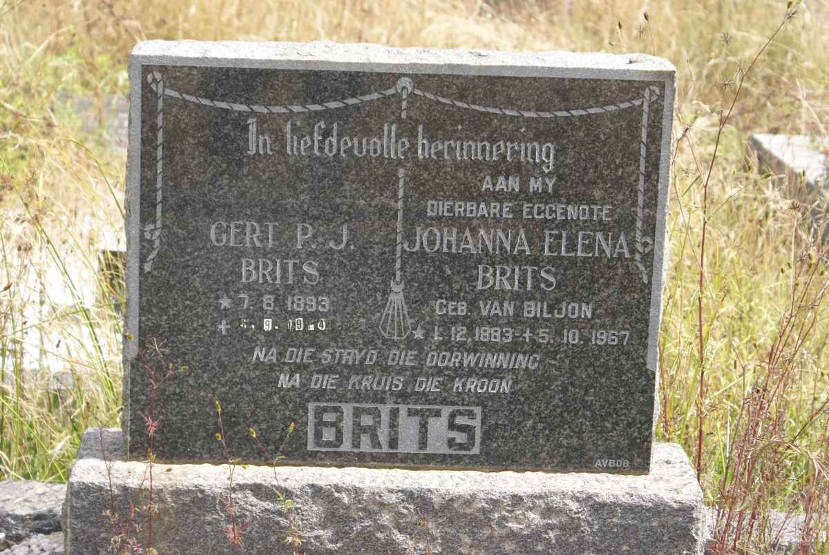 BRITS Gert P.J. 1893-19?4 &amp; Johanna Elena VAN BILJON 1883-1967