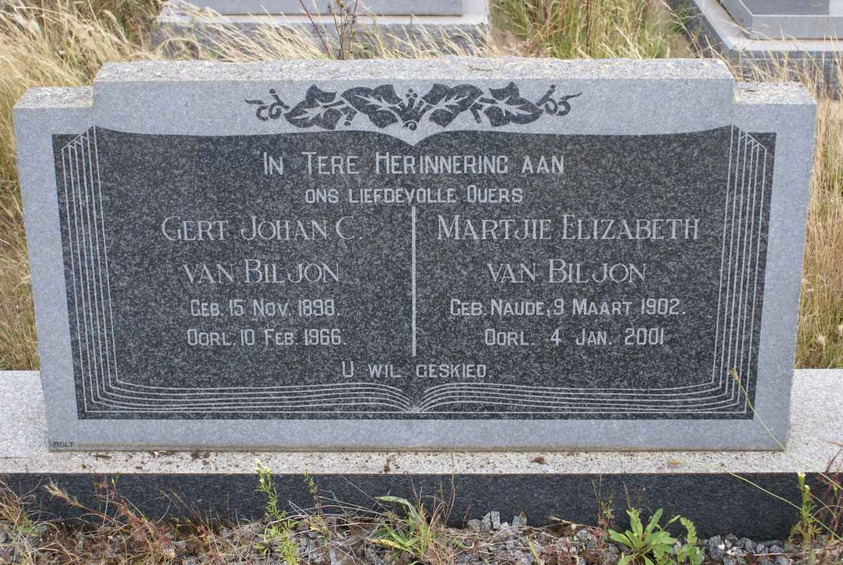 BILJON Gert Johan C., van 1898-1966 &amp; Martjie Elizabeth NAUDE 1902-2001
