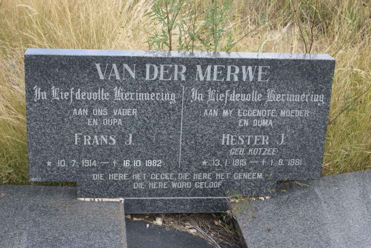 MERWE Frans J., van der 1914-1982 &amp; Hester J. KOTZEE 1915-1981