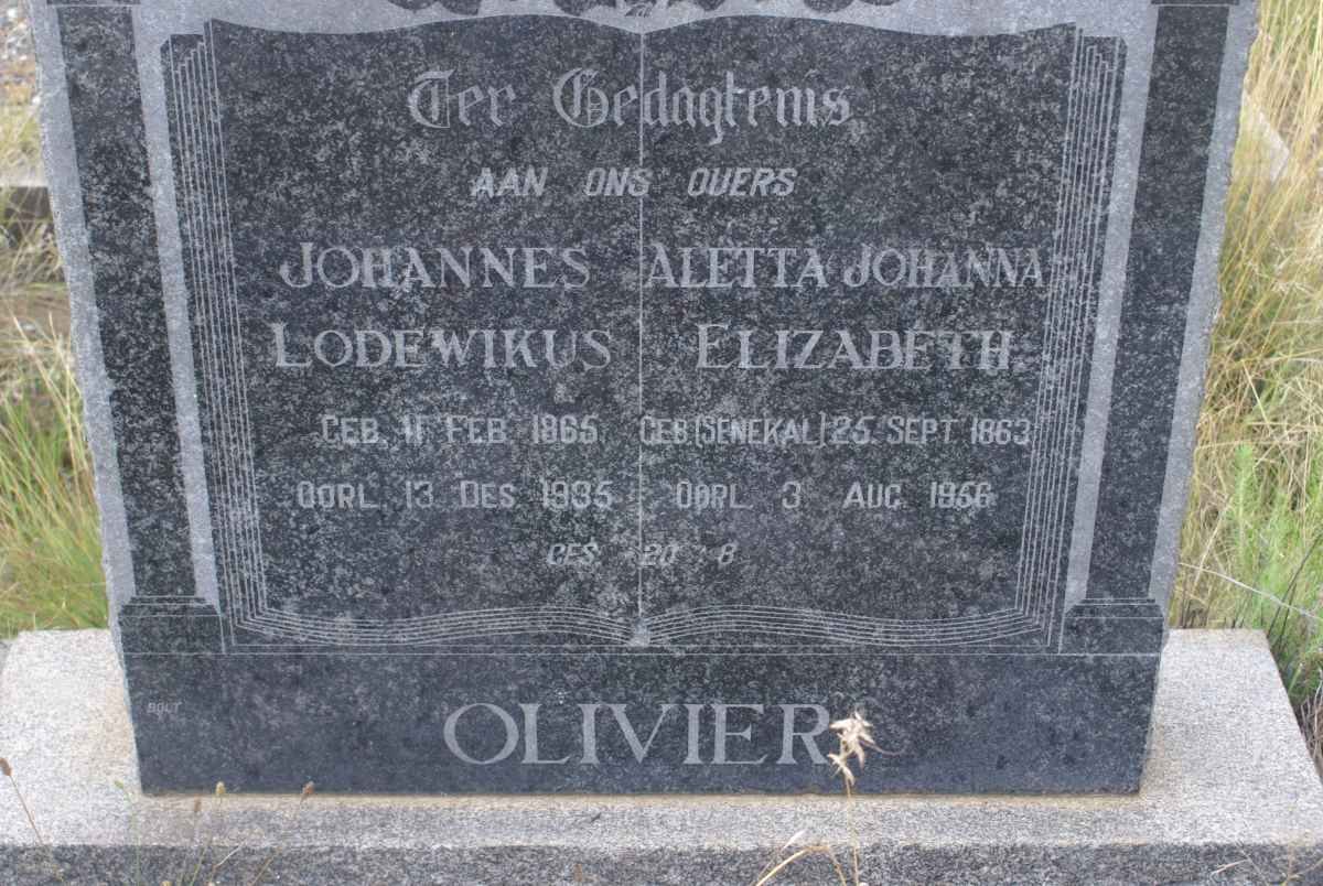 OLIVIER Johannes Lodewikus 1865-1935 &amp; Aletta Johanna Elizabeth SENEKAL 1863-1956