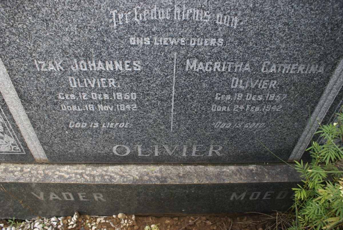 OLIVIER Izak Johannes 1850-1942 &amp; Magritha Catherina 1857-1942