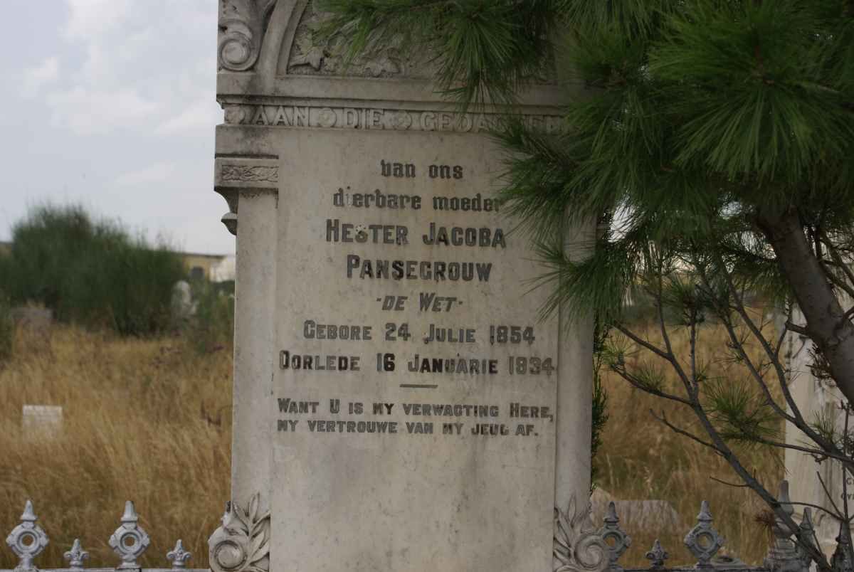 PANSEGROUW Hester Jacoba nee DE WET 1854-1934