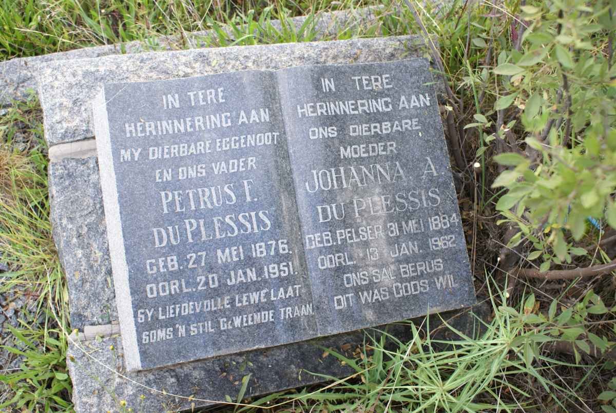 PLESSIS Petrus F., du 1878-1951 &amp; Johanna A. PELSER 1884-1962