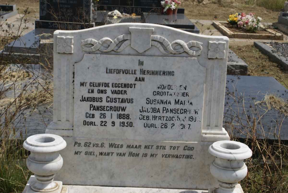 PANSEGROUW Jakobus Gustavus 1888-1950 &amp; Susanna Maria Jacoba HERTZOG 1900-1967