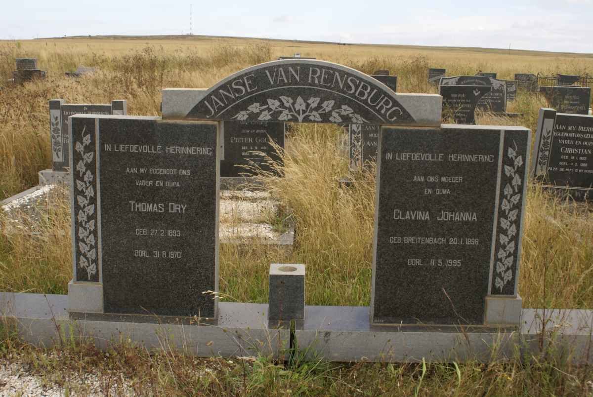 RENSBURG Thomas Ory 1893-1970 &amp; Clavina Johanna BREITENBACH 1898-1995