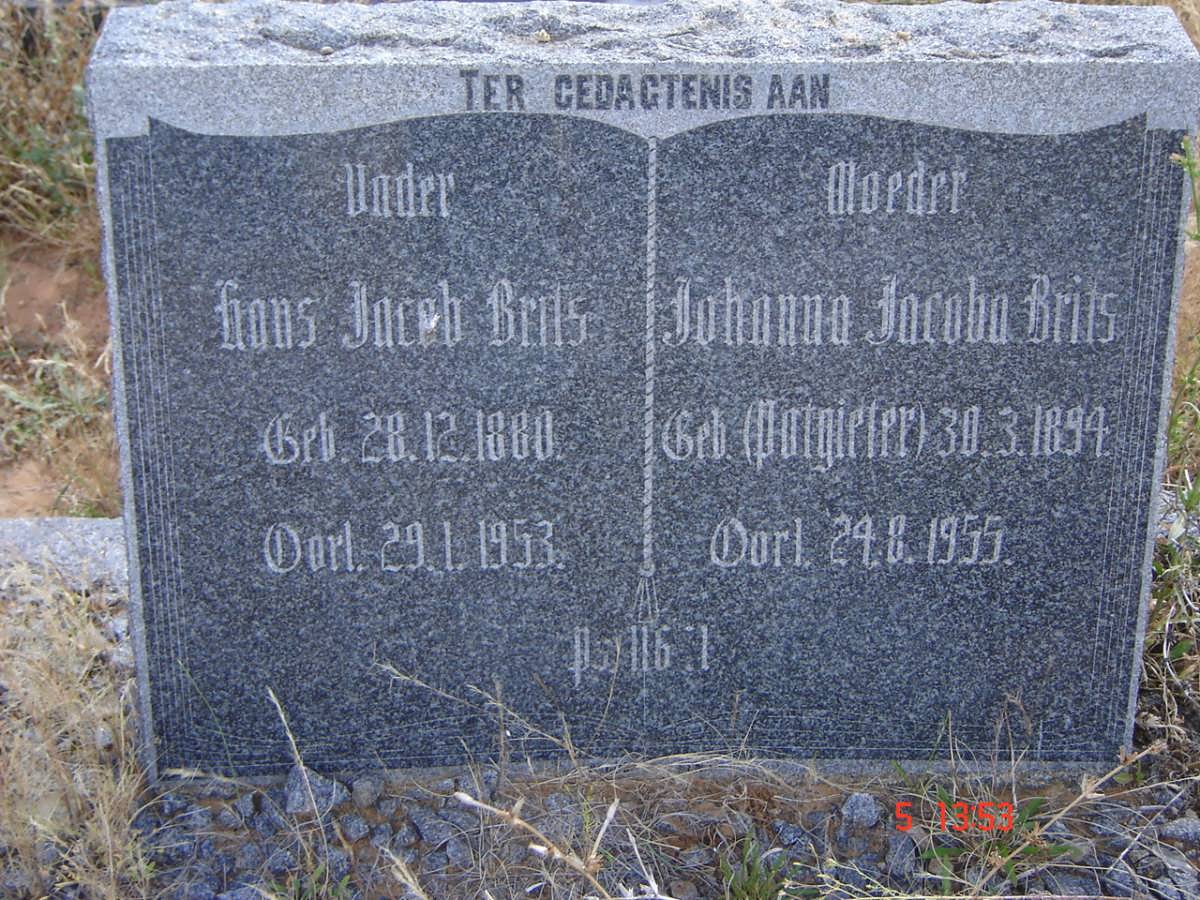 BRITS Hans Jacob 1880-1953 &amp; Johanna Jacoba POTGIETER 1894-1955