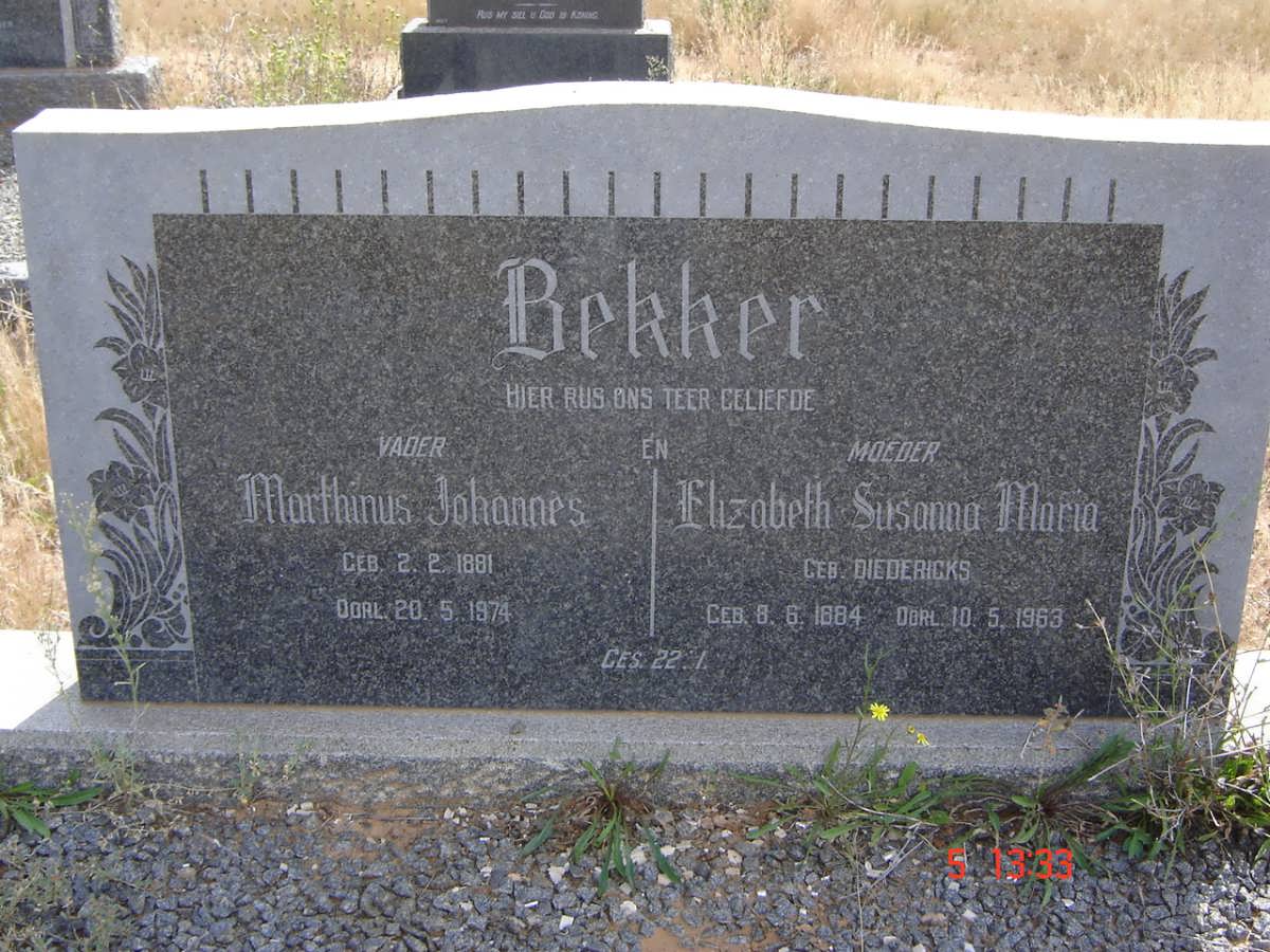BEKKER Marthinus Johannes 1881-1974 &amp; Elizabeth Susanna Maria DIEDERICKS 1884-1963