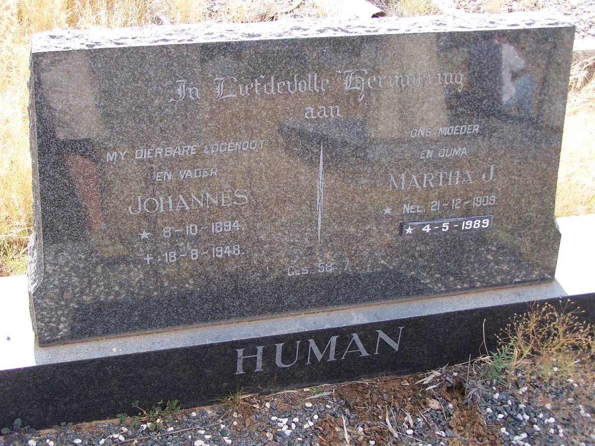 HUMAN Johannes 1894-1948 &amp; Martha J. NEL 1909-1989