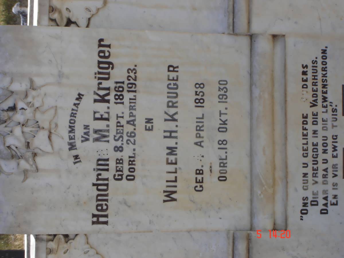 KRUGER Willem H. 1858-1930 &amp; Hendrina M.E. 1861-1923