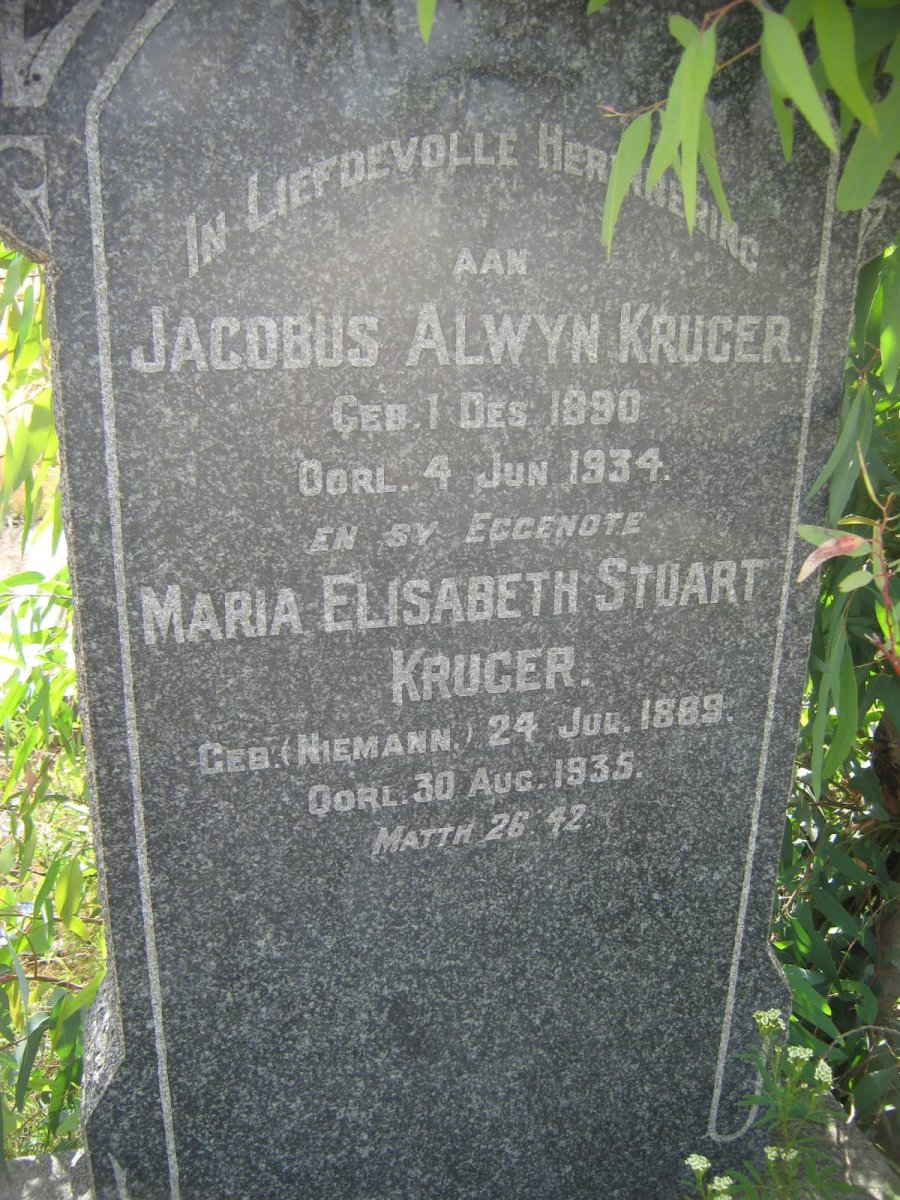 KRUGER Jacobus Alwyn 1890-1934 &amp; Maria Elisabeth Stuart NIEMANN 1889-1935