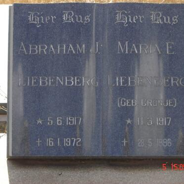 LIEBENBERG Abraham J. 1917-1972 &amp; Maria E. CRONJE 1917-1996