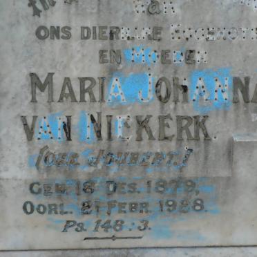 NIEKERK Maria Johanna, van nee JOUBERT 1879-1928