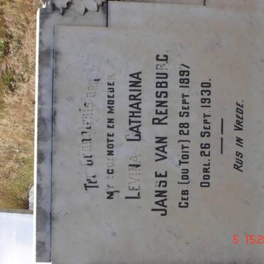 RENSBURG Levina Catharina, Janse van nee du TOIT 1897-1930