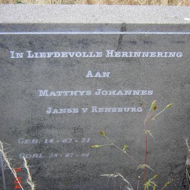 RENSBURG Matthys Johannes, Janse van 1921-1994