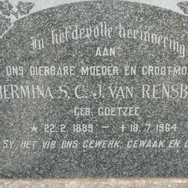 RENSBURG Johannes Hermanus J., van 1884-1945 &amp; Hermina S.C.J. COETZEE 1889-1964
