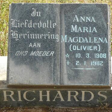 RICHARDS Anna Maria Magdalena nee OLIVIER 1908-1982