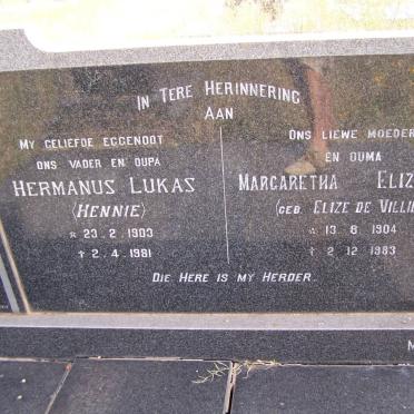 SMITH Hermanus Lukas 1903-1981 &amp; Margaretha Elizabeth de VILLIERS 1904-1983