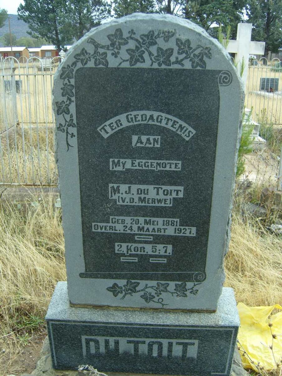 TOIT M.J., du nee V.D. MERWE 1881-1927