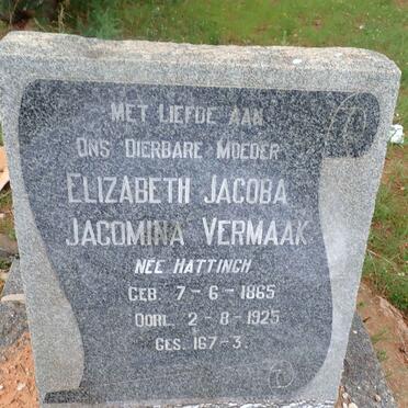 VERMAAK Elizabeth Jacoba Jacomina nee HATTINGH 1865-1925