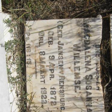 WILLEMSE Magdalena Susanna nee Jansen v. RENSBURG 1872-1922