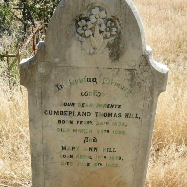 HILL Cumberland Thomas 1832-1898 &amp; Mary Ann 1838-1895