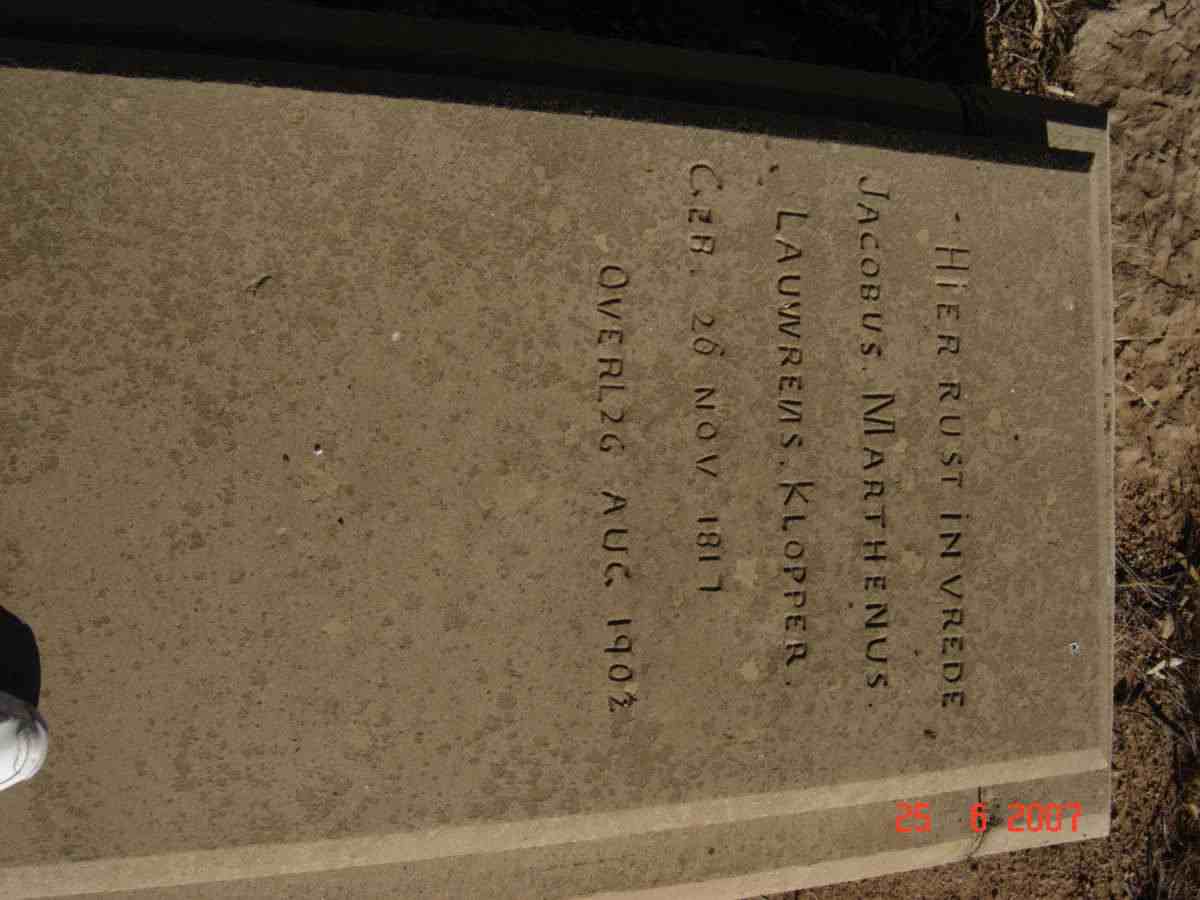 KLOPPER Jacobus Marthenus Lauwrens 1817-1902