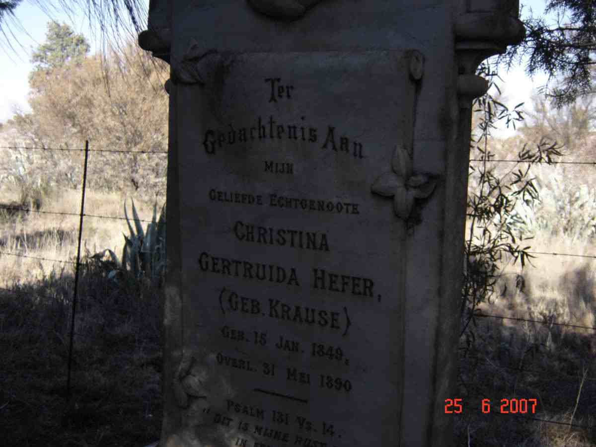 HEFER Christina Gertruida nee KRAUSE 1849-1890