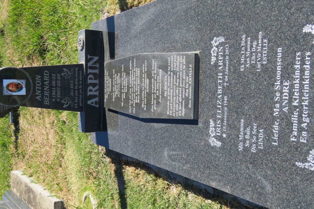 ARPIN Iris Elizabeth 1940-2013 :: ARPIN Anton Bernard 1961-2007