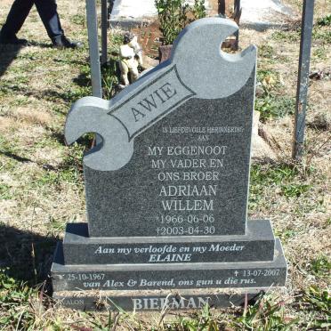 BIERMAN Adriaan Willem 1966-2003 &amp; Elaine 1967-2007