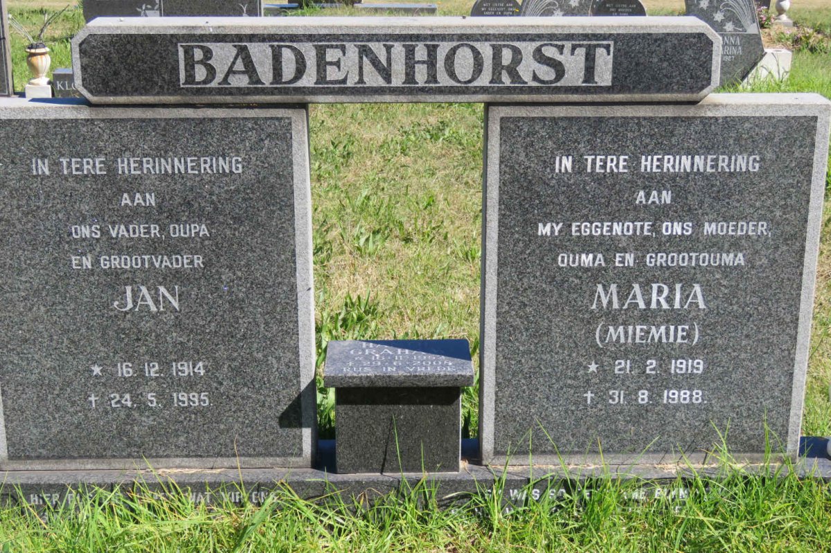 BADENHORST Jan 1914-1995 &amp; Maria 1919-1988