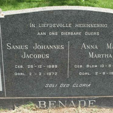 BENADE Sanius Johannes Jacobus 1889-1972 &amp; Anna Maria Martha BLOM 1898-1964