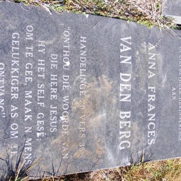 BERG Jan Dirk, van den 1923-2005 &amp; Anna Frances 1932-2008 