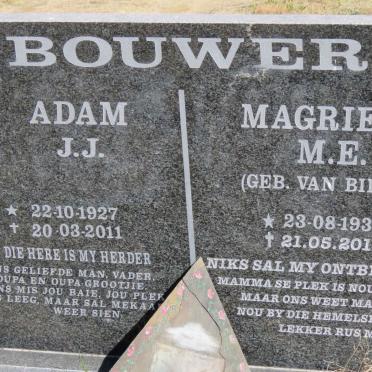 BOUWER Adam J.J. 1927-2011 &amp; Magrieta M.E. VAN BILJON 1933-2013