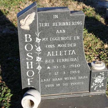BOSHOFF Alletta nee FERREIRA 1940-1984