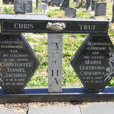 BOTHA Christoffel Daniel Jacobus 1938-1988 &amp; Maria Gertruida Catharina 1940-2010