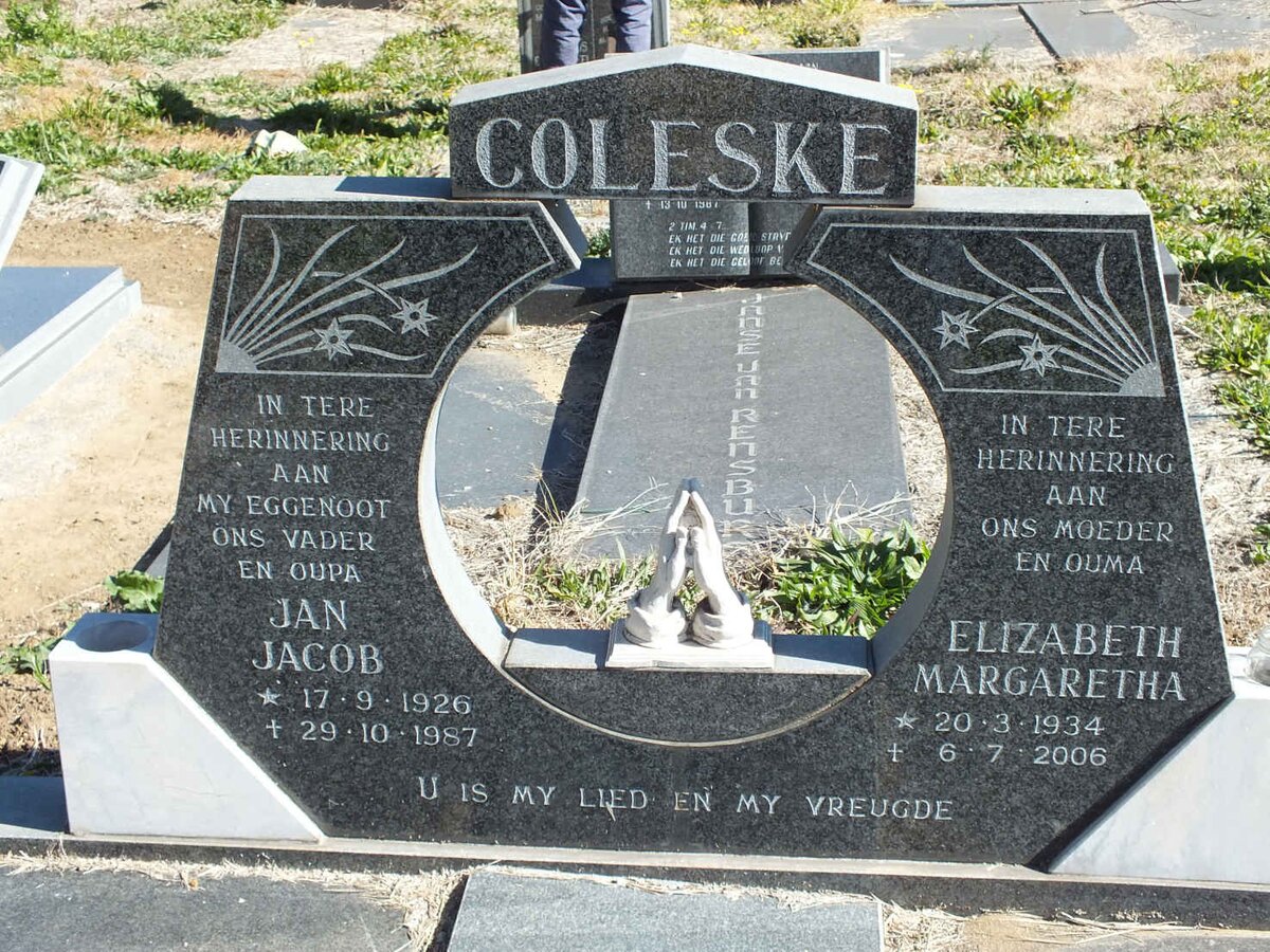 COLESKE Jan Jacob 1926-1987 &amp; Elizabeth Margaretha 1934-2006