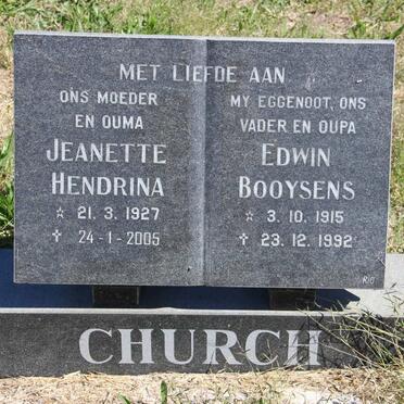 CHURCH Edwin Booysens 1915-1992 &amp; Jeanette Hendrina 1927-2005