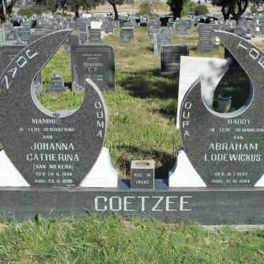 COETZEE Abraham Lodewickus 1933-1984 &amp; Johanna Catherina VAN NIEKERK 1934-1999