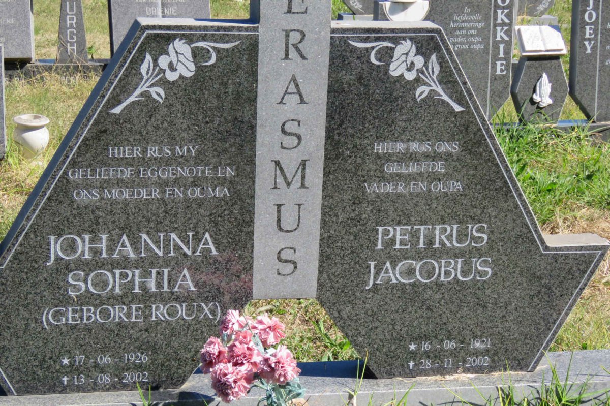 ERASMUS Petrus Jacobus 1921-2002 &amp; Johanna Sophia ROUX 1926-2002