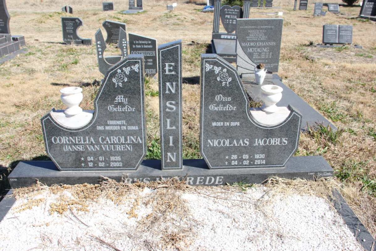 ENSLIN Nicolaas Jacobus 1930-2014 &amp; Cornelia Carolina JANSE VAN VUUREN 1935-2003