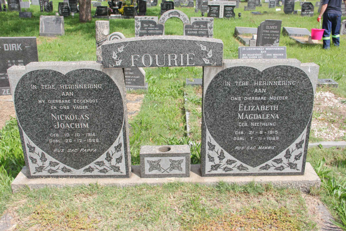 FOURIE Nickolas Joachim 1914-1966 &amp; Elizabeth Magdalena NEETHLING 1915-1989