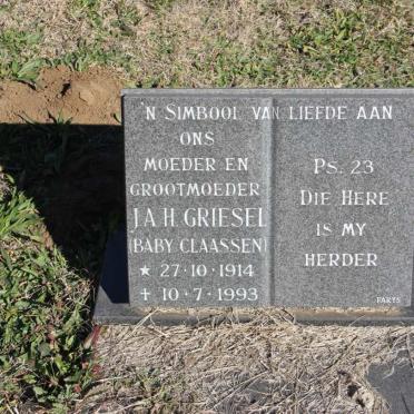 GRIESEL J.A.H. nee CLAASSEN 1914-1993