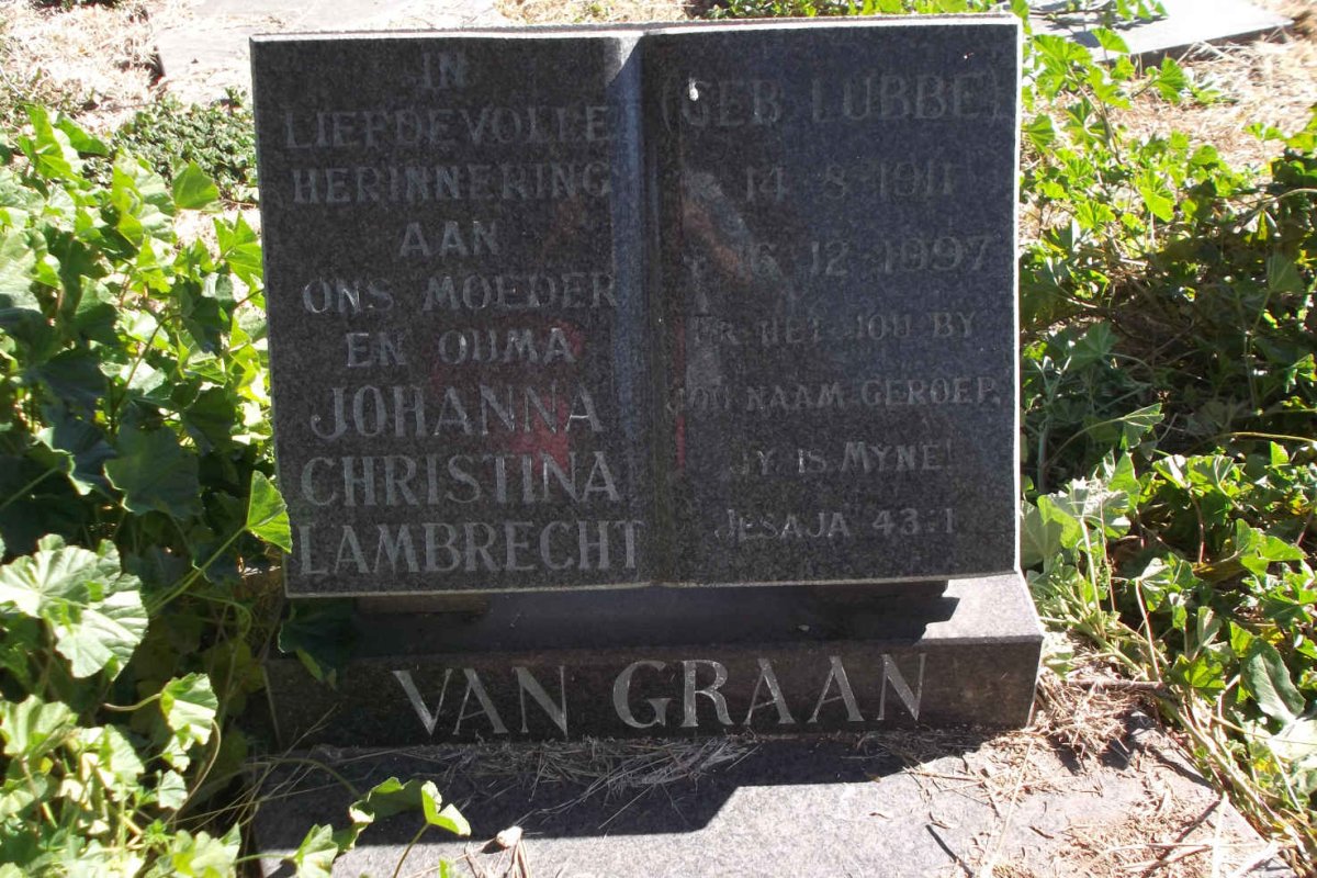 GRAAN Johanna Christina Lambrecht, van nee LUBBE 1911-1997