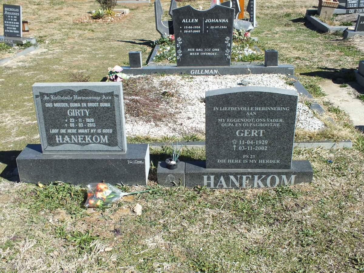HANEKOM Gert 1929-2002 &amp; Girty 1929-2013