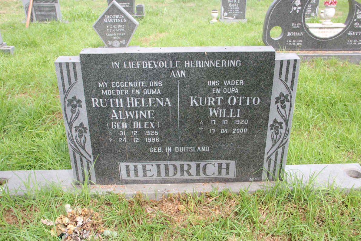 HEIDRICH Kurt Otto Willi 1920-2000 &amp; Ruth Helena Alwine OLEX 1925-1996