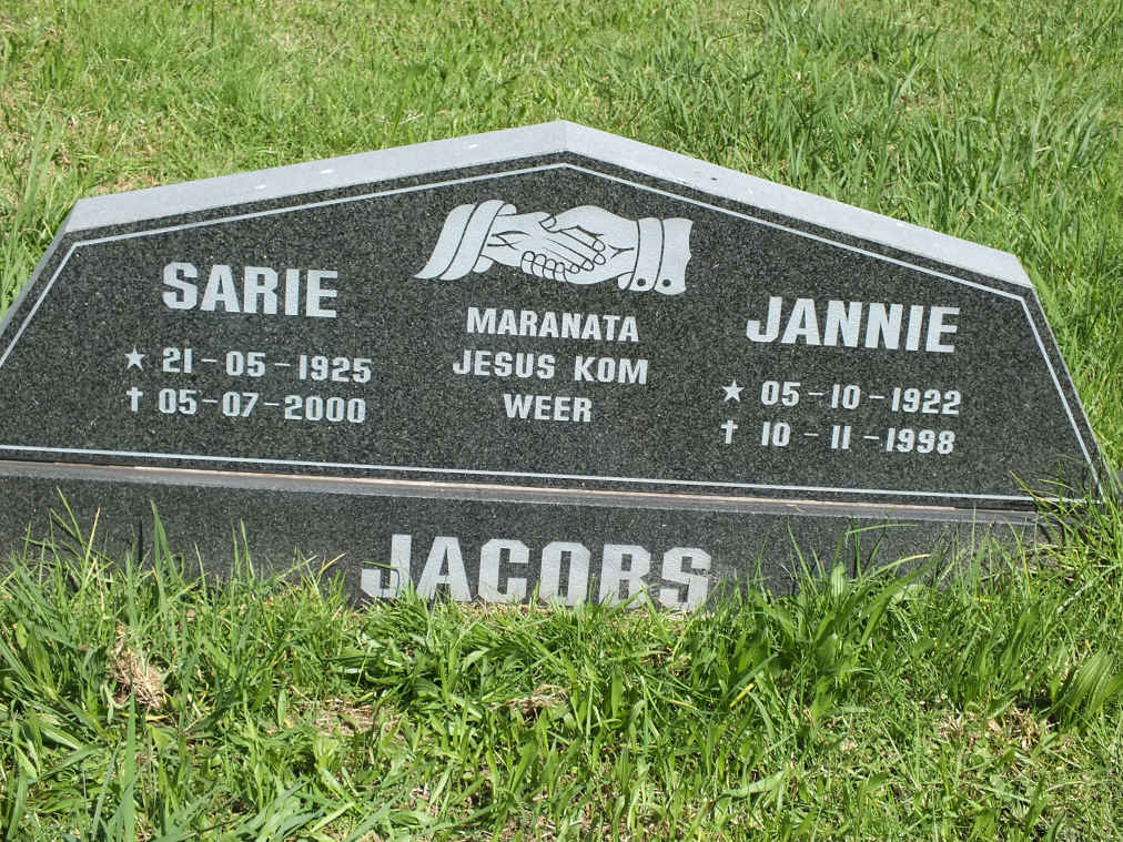 JACOBS Jannie 1922-1998 &amp; Sarie 1925-2000