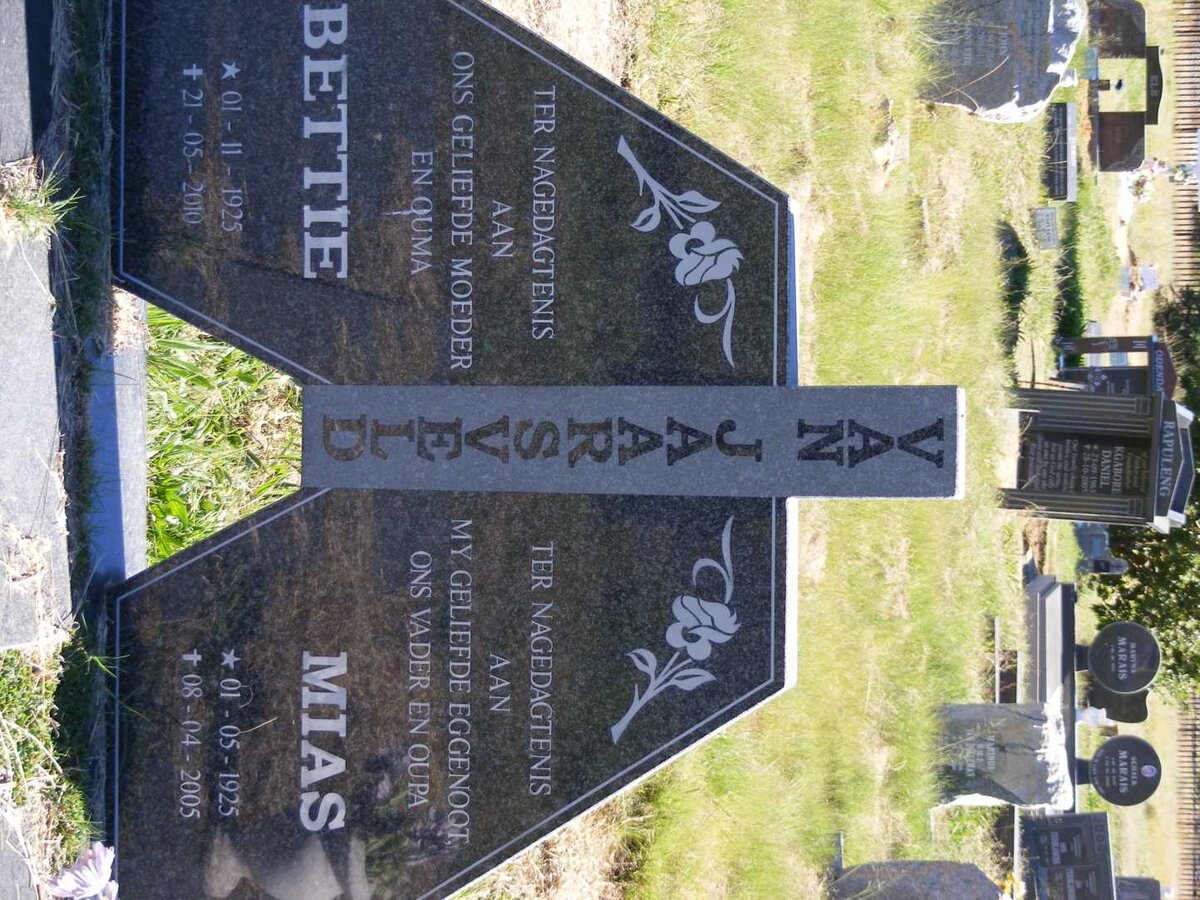 JAARSVELD Mias, van 1925-2005 &amp; Bettie 1925-2010